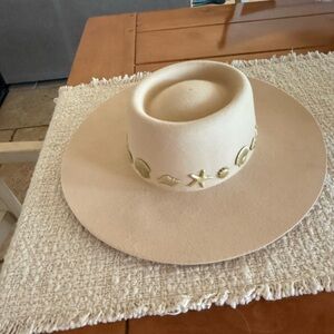 Lack Of Color Cream Hat with Gold Embroidery